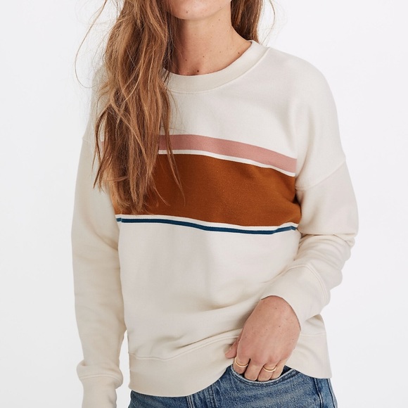 Madewell Tops - Madewell Re)sourced Cotton Mainstay Sweatshirt Kimball Stripe XL / ANTIQUE CREAM